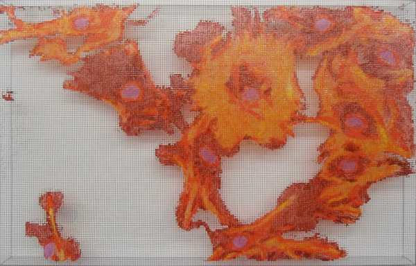 muskelstammzellen 2002, acrylic/ steel mesh, 92 x 142 cm
